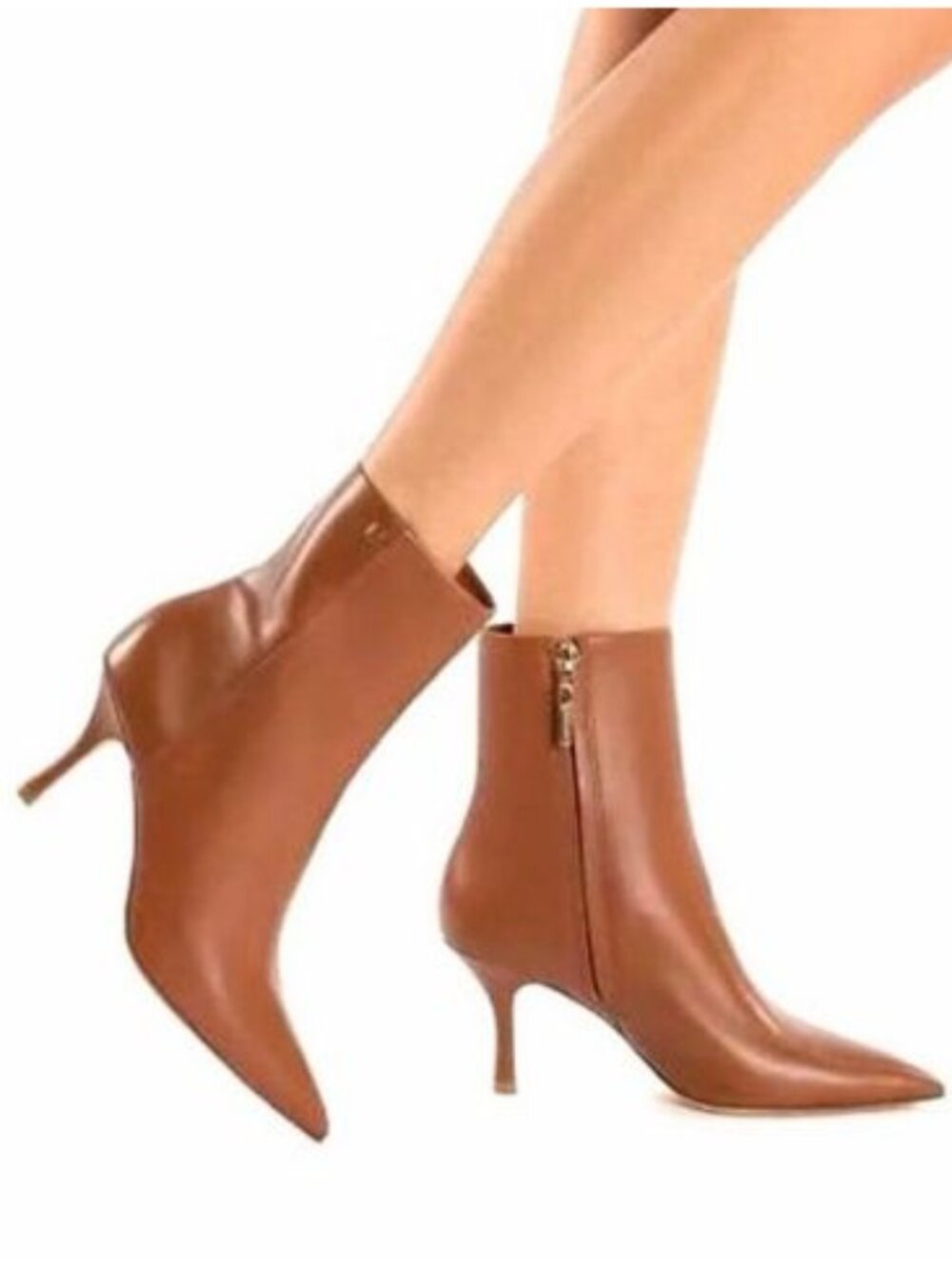 Larroudé Mini Kate Leather Ankle Boots Tan Pointed Toe Stiletto Heel Women’s 8